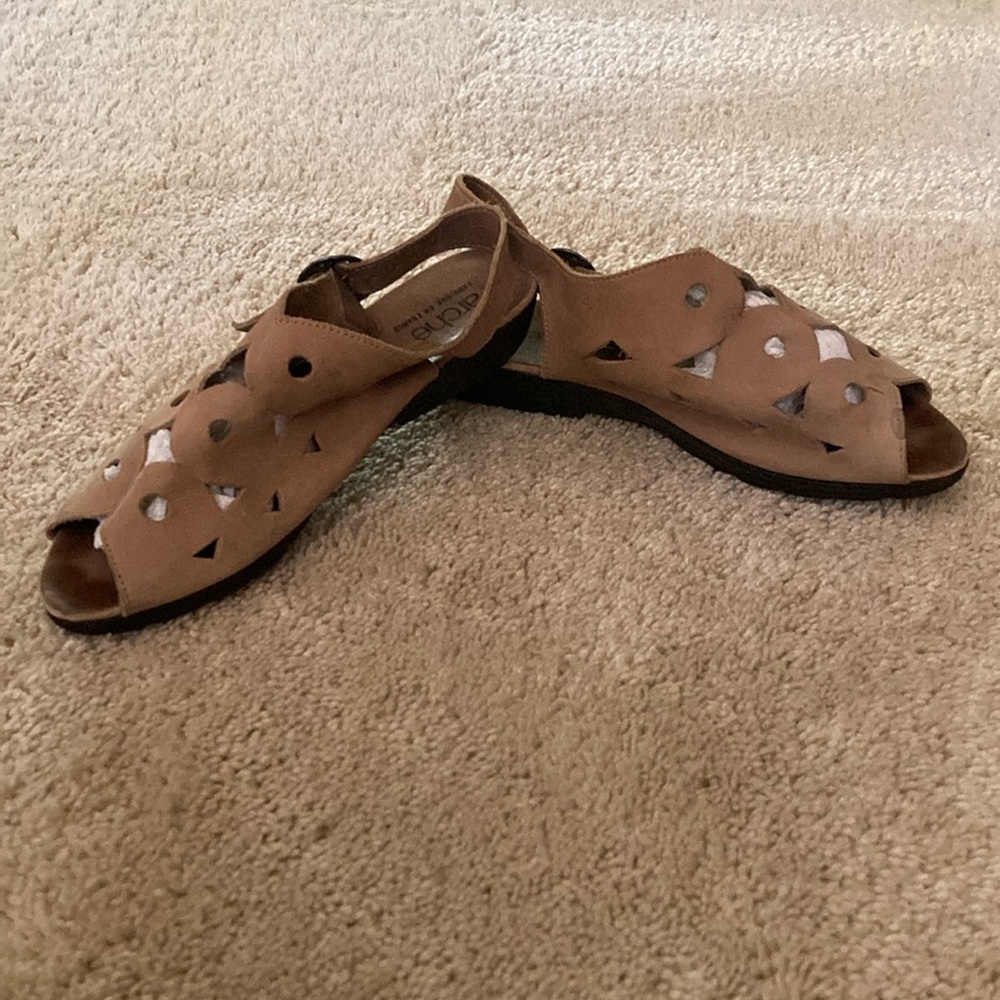 Arche Tan Leather Sandals with Woven Design